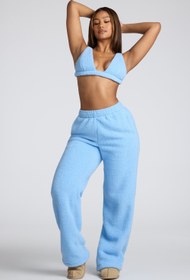 Resim Bebek Mavisi Düşük Bel Düz Paça Polar Jogger Pantolon - XL 