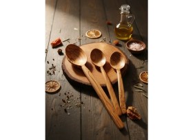 Resim El Yapımı %100 Doğal Zeytin Ağacı Mutfak Seti / 3'lü Set / Kaşık Spatula Servis Karıştırma Seti / Ahşap Kaşık Seti / Çizmez Hijyenik 