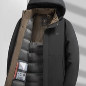 Resim Erkekler için Kışlık Kapüşonlu Ceket - Kalınlaştırılmış Yalıtım Orta Boy Günlük Mont Fermuarlı Cepli, %100 Polyester, Düzenli Kesim, Açık Deniz Mavisi ve Bej Aksanlarla Dış Aktiviteler İçin Kışlık Mont 