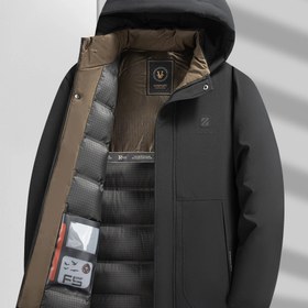 Resim Erkekler için Kışlık Kapüşonlu Ceket - Kalınlaştırılmış Yalıtım Orta Boy Günlük Mont Fermuarlı Cepli, %100 Polyester, Düzenli Kesim, Açık Deniz Mavisi ve Bej Aksanlarla Dış Aktiviteler İçin Kışlık Mont 