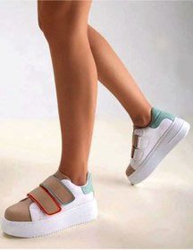 Resim YGTSHOES Yüksek Tabanlı Cift Bantli Cırt Cirtli Kalın Taban Kadin Snekear 