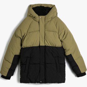 Resim Erkek Çocuk Şişme Mont Kapüşonlu Peluş Astarlı Cepli 