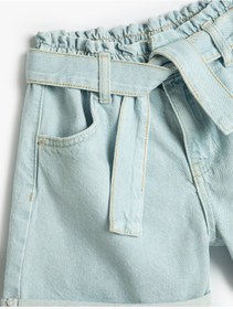 Resim Koton Kot Şort Kuşak Detaylı Cepli Pamuklu Beli Lastikli Lıght Indıgo 4skg40101ad Açık Mavi 