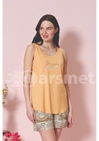 Resim Over Sleep By Poleren Kadın Şortlu Pijama Takımı Kolsuz & Sıfır Kol Pamuklu Penye Turuncu 