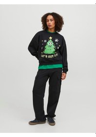 Resim Jjxx Bisiklet Yaka Rahat Kesim Siyah Kadın Sweatshirt 12250198 Siyah 