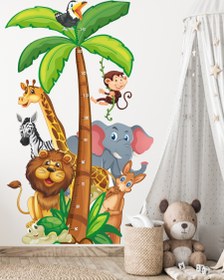 Resim Sevimli Hayvanlar Temalı Boy Ölçer Çok Amaçlı Çocuk Odası Duvar Sticker Seti - 67x110 cm / Renkli / Boy Ölçer 