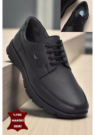 Resim 301 Ortopedik Topuk Masajlı Hakiki Deri Erkek Ayakkabı Kışlık Erkek Deri Ayakkabı Bağcıklı Siyah 