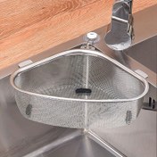 Resim 1 Adet Paslanmaz Çelik Üçgen Lavabo Süzgeç Sepeti - Entegre Sünger Tutucu & Çöp Filtresi, Modern Lavabolar için Yer Tasarruflu Tasarım, Pas Dirençli Mutfak Süzgeci Rafı, Dayanıklı Mutfak Eşyası, Kompakt Düzenleyici, Sağlam Yapı, Organize Evler 