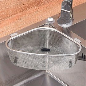 Resim 1 Adet Paslanmaz Çelik Üçgen Lavabo Süzgeç Sepeti - Entegre Sünger Tutucu & Çöp Filtresi, Modern Lavabolar için Yer Tasarruflu Tasarım, Pas Dirençli Mutfak Süzgeci Rafı, Dayanıklı Mutfak Eşyası, Kompakt Düzenleyici, Sağlam Yapı, Organize Evler 