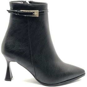 Resim Feles Yanı İnce Taş Tokalı Klasik Sivri Burun Topuklu Kadın Bot Siyah 