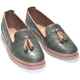 Resim Beety 14151 Hakiki Soft Deri Yeşil Ortopedik Kadın Babet Ayakkabı Yeşil 