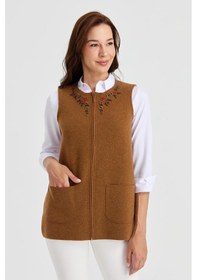 Resim Desen Kadın Yelek Dsn24k23000 Taba 