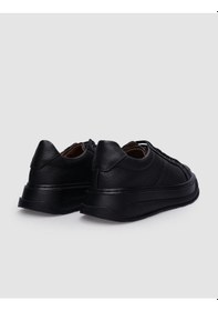 Resim Cabani %100 Hakiki Deri Siyah Bağcıklı Kadın Spor Ayakkabı Siyah 