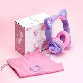 Resim iClever Kedi Kulaklı Led Işıklı Güvenli Ses Sınırlı 45 Saat Oynatma Süreli Bluetooth Çocuk Kulaklığı Mor 