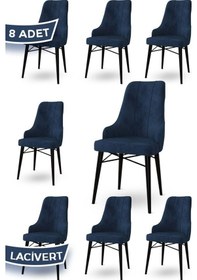 Resim Canisa Neta Serisi, 1.sınıf Babyface Kumaş , Siyah Gürgen Ayak, 8 Adet Lacivert Mutfak Sandalye Sandalye Lacivert Ayaklar Siyah 
