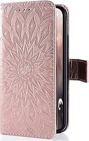 Resim Uposao Huawei P7 ile Uyumlu Kılıf PU Deri Güneş Çiçekler Mandala Desenli Folyo Kapaklı Kılıf Kapak Manyetik Kapaklı Cüzdan Kart Tutucu Kılıf Koruyucu Kapak 
