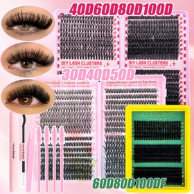 Resim 800/640 / 280 adet Doğal Hacimli Suaves Küme Kirpikler D-Kavisli 30D 40D 50L 60LK 90K 100 (9-16mm) Yapıştırıcı, Cephe ve Fırça ile - Uzun Ömürlü Mukavemet, İdeal Başlangı, Çevre Ya Da Partiler için Günl 