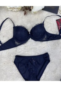 Resim Le Jardin Parlak Simli İpli Brodeli Push-up Sütyen Külot Takım-50 Lacivert 