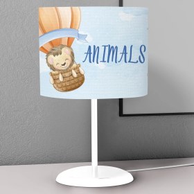 Resim instababyrooms Açık Mavi Hayvanlar ve Balon Desenli Çocuk Odası Dijital Baskılı Çocuk Odası Masaüstü Abajur Avize 