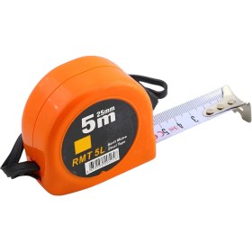 Resim Badem10 Şerit Metal Bükülebilir Metre 5 m x 25 mm Turuncu Renk Düğmeli Ölçüm Ölçme Plastik Kasalı 