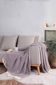 Resim Evim Pamuklu Alder Ekru Mor Koltuk Şalı - 130x170 Cm EKRU MOR 130 x 170 