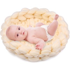 Resim Maiyame Yeni Doğan Bebek Fotoğrafı İçin El Örgü Yumuşak Battaniye, Büyüme İzleme Ve Anı Saklama Propü, Süt Beyazı Beyaz 