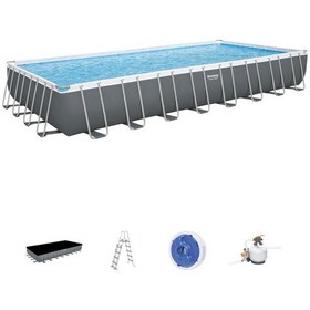 Resim Bestway 56623 Power Steel Prefabrik Dikdörtgen Yer Üstü Havuz Seti 9,56 M X 4,88 M X 1,32 M 