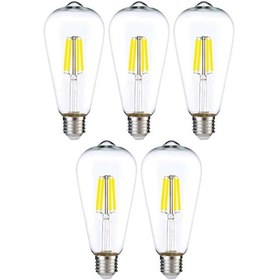 Resim Dekoratif Rustik Led Armut Ampul E27 ST64 6W 6500K Beyaz Işık 5'li - ERD-209 