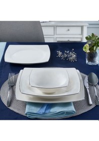 Resim Güral Carolıne 16 Parça 4 Kişilik Kare Bone Yemek Takımı Gümüş 