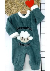 Resim Alfa Expres 3-6-9-12 Ay Kuzu Tüylü Kumaş Annesinin Kuzusu Nakışlı Alttan Çıtçıtlı Kız Erkek Bebek Tulumu Petrol Petrol Mavisi 