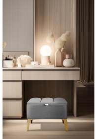 Resim Vetra Mini Royal Gri Kumaş Sandıklı Dekoratif Puf&bench-dilimli Model-gold Ayak-modern Puf 