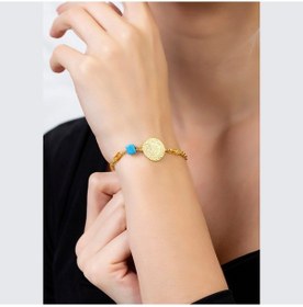 Resim Liralı Nazar Boncuğu Detaylı Halat Zincirli Gold Renk 925 Ayar Gü 