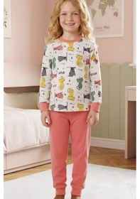 Resim Modanino Kız ÇocukPamuk Pijama Takımı 4-11 Yaş 12628 Somon 
