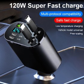 Resim 5’i 1 Arada Araç Çoklu Protokol Şarj Cihazı, 120W Süper Hızlı Şarj, Düşük Sıcaklıkta Şarj, USB-C Cihazlar için Güvenli ve Hızlı Şarj - Modern Araç Şarj Cihazı | Kompakt Şarj Aleti, Pil Dahil Değil 