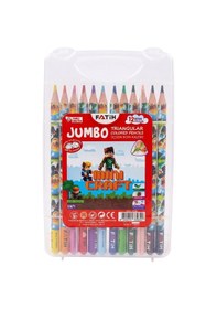 Resim 12 Li Jumbo Kuru Boya Kalemi Plastik Kutu 1 Paket Fatih Mini Craft Figürlü 12 Renk Kalın Kuruboya Tam Boy Renkli Kalem Çok Renkli 