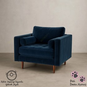 Resim DECORAev Ürgüp Lacivert Tekli Koltuk Berjer Terapi Koltuğu Bekleme Koltuğu 