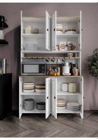 Resim Stella Membran Kapaklı Kahve Köşesi Dolabı, Mutfak Dolabı, Erzak Dolabı, Kiler Dolabı - Tamamı Mdf Beyaz - Meşe 