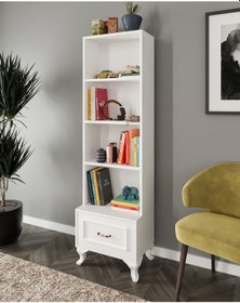 Resim Kznhome Kartopu Çekmeceli Country Kitaplık Beyaz - Tamamı 1. Kalite Mdf 