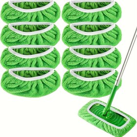 Resim 8 adet Mikrofiber Mop Pedleri ile Uyumlu Döner Zemin Mopu: Yeniden Kullanılabilir, Yıkanabilir, Kuru ve Islak Temizlik için Uygun 