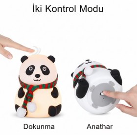 Resim PRATİKLİFE Sevimli Panda LED Gece Lambası – Silikon, Dokunmatik, Sarı Işık, Çocuk & Bebek Odası Masa Lambası 