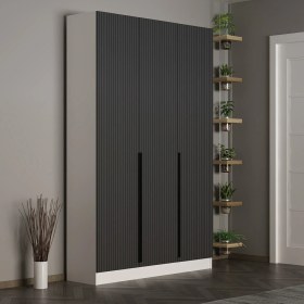 Resim Minar Kale 210 cm 3 Kapaklı 1b Raf Portmanto Beyaz Mebran Çizgili Antrasit 