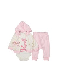 Resim Babyim Kız Bebek Princess Kapüşonlu Takım 3'lü Beyaz - Pembe 