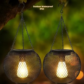 Resim 2 adet Metal Çerçeve ve Plastik Gölgelikli Güneş Enerjili Dış Mekan Fenerleri - Bahçe, Avlu, Balkon, Teras için Yarı-Flush Montaj Asılı Işıklar - Enerji Verimli Dayanıklı Tasarım, Güneş Enerjili Dış Mekan Işıkları, Bahçe Aydınlatması, Dekoratif Bahçe Işıkları, Enerji Verimli Aydınlatma 