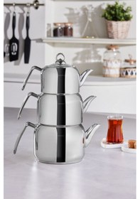 Resim Karaca Tres İndüksiyon Tabanlı 3lü Çaydanlık Takımı Metal 
