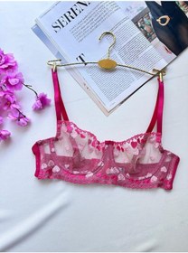 Resim Pembe Kalpli Balenli Dantelli Sütyen Tanga Takımı - Fantezi İç Giyim Pembe 
