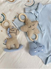 Resim NEVAMATÖLYE El Örgüsü Amigurumi 3’lü Bebek Çıngırak Seti - Organik Diş Kaşıyıcılı Uyku Arkadaşı 