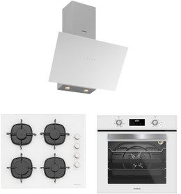 Resim Silverline Beyaz Cam Ankastre Set - BO6502W02 Fırın, CS5700E6W01 Ocak, 3481 Flam 60 cm Davlumbaz 