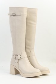 Resim Pierre Cardin ® | PC-54119 - 3076 Krem Cilt - Kadın Topuklu Çizme 