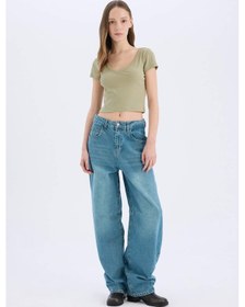Resim DeFacto Coool Fitted Fitilli Kaşkorse Basic Düz Kısa Kollu Tişört E0290AX25SMKH271 
