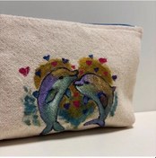 Resim Uretti - Semiha 5931 - El Boyama Kadın Kozmetik Çantası- Krem Krem 